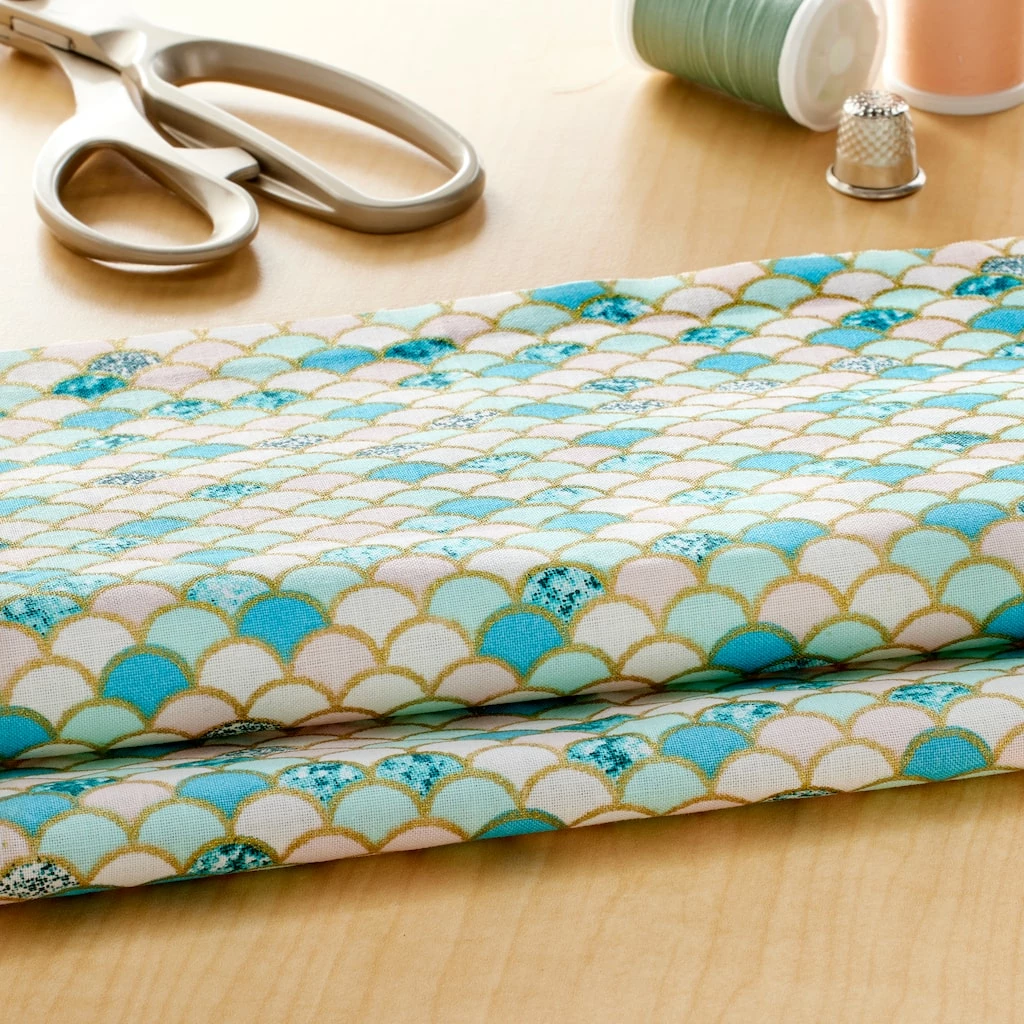 New π€© Blue & White Scales Cotton Fabric by Loops & Threads™ π - Image 2