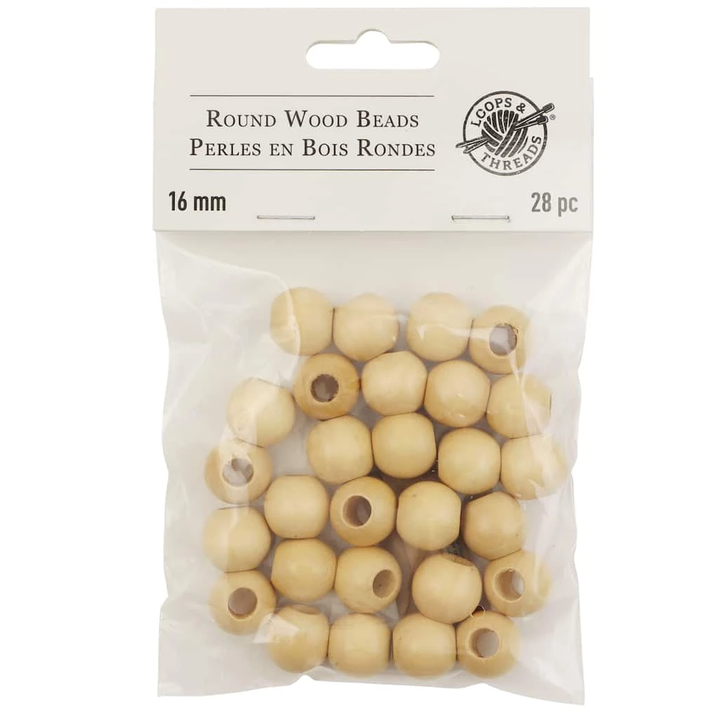 Buy ๐ 12 Packs: 28 ct. (336 total) Natural Wood Round Beads, 16mm by Loops & Threads® ๐